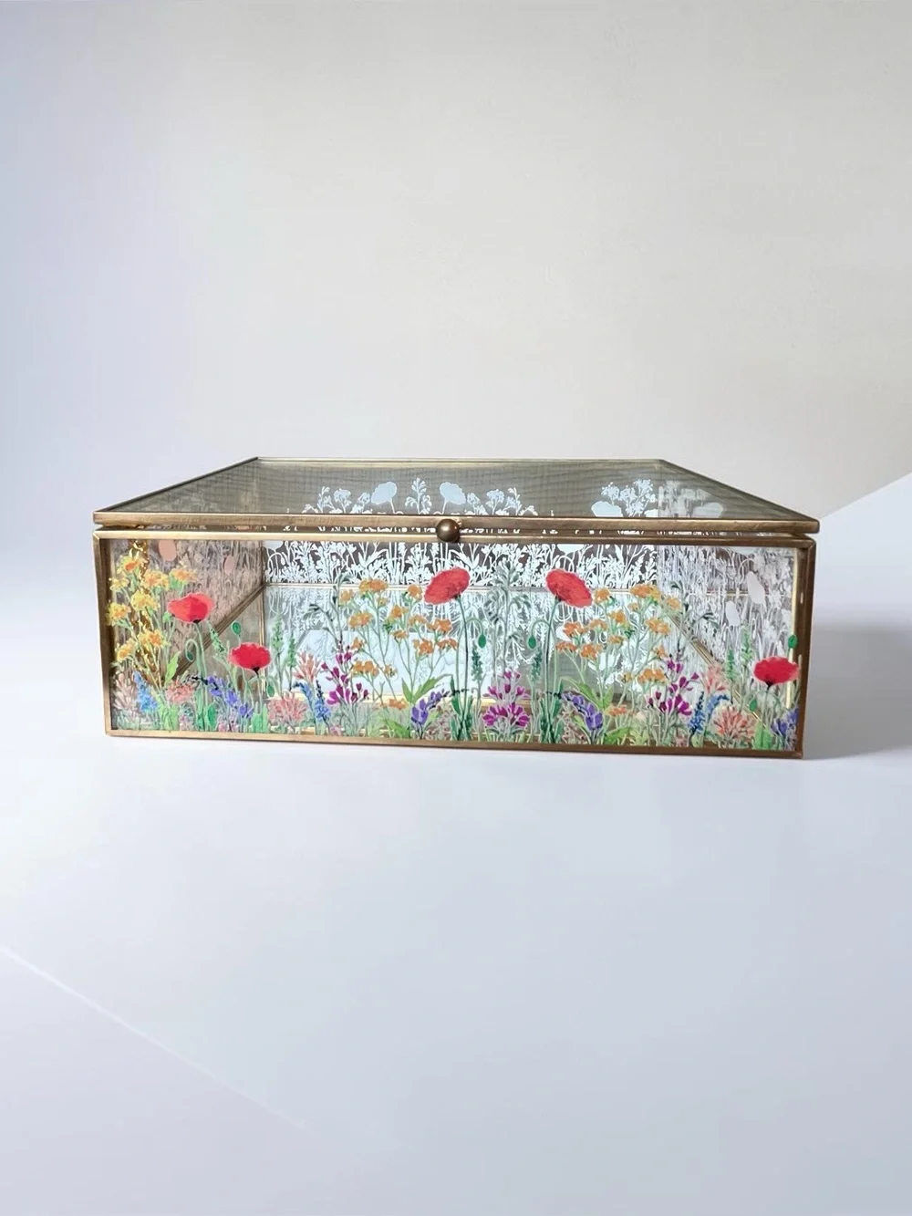 C&C California Home Floral Painted Glass Jewelry Trinket Box